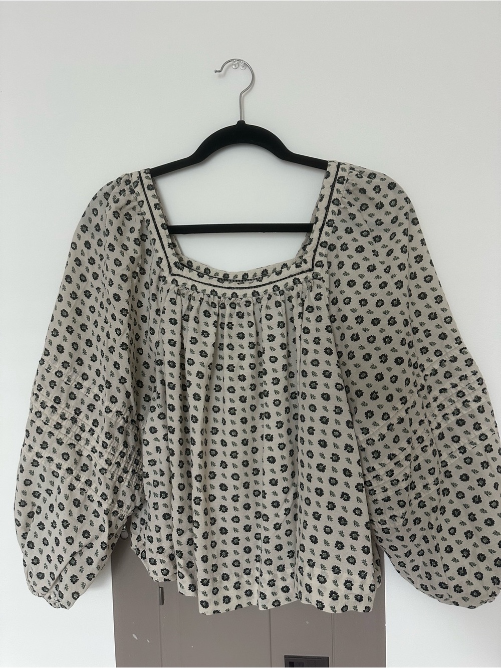 Madewell Cream Blouse with Black Floral Print